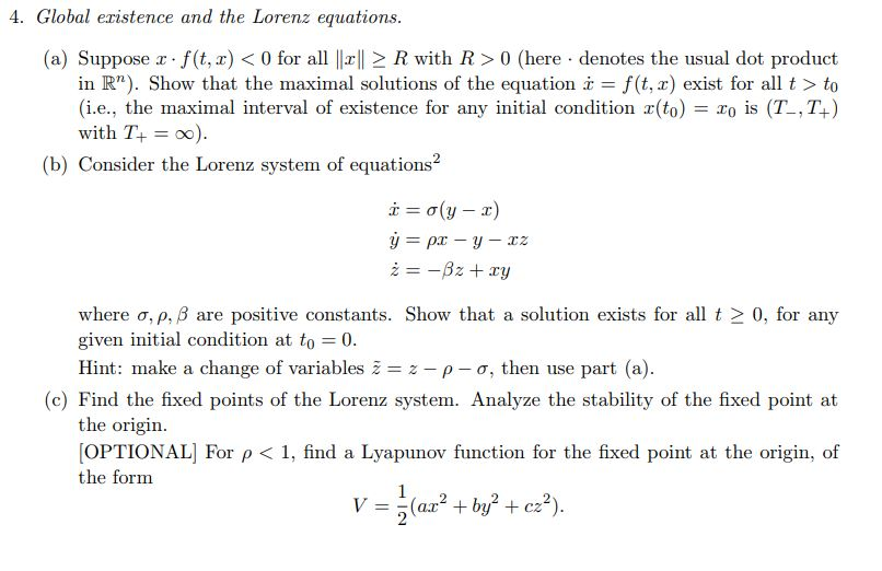 4 Global Eristence And The Lorenz Equations A S Chegg Com