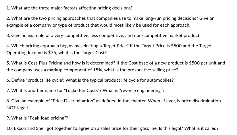 factors that influence price setting