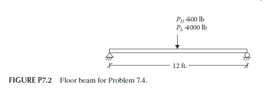 P 500 lb p1. 4000 lb 12 ft. figure p7.2 floor beam for problem 7.4