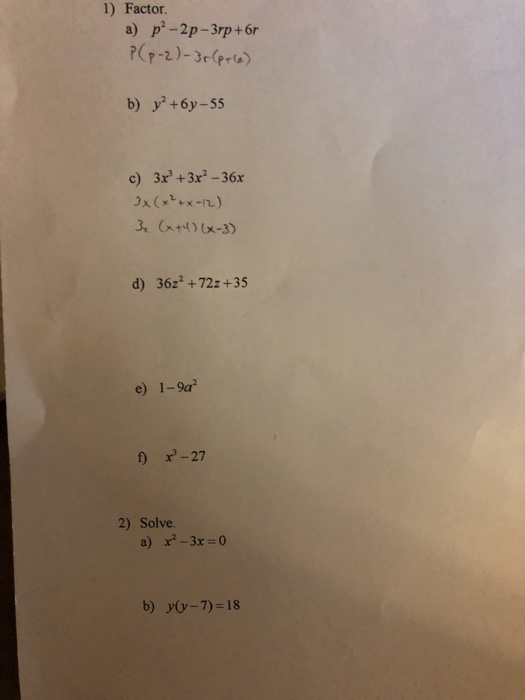 Solved 1 Factor Pp 2 Rp B Y2 6y 55 C 3x 3x2 36x 3 Chegg Com