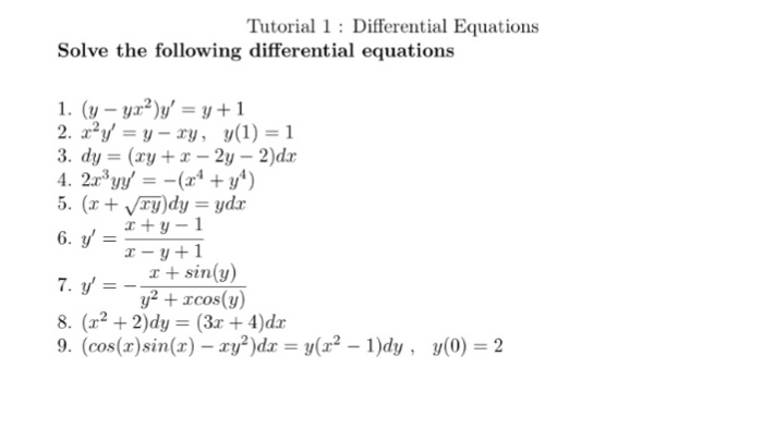 Solved Solve The Following Differential Equations Y Yx Chegg Com