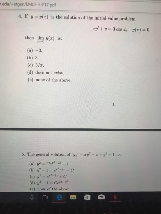 Solved If Y Y X Is The Solution Of The Initial Value Chegg Com