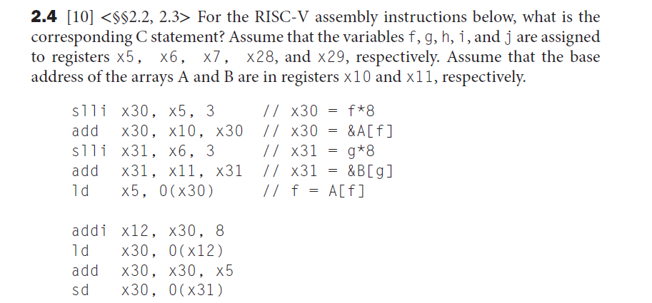 Solved 24 10 Risc V Assembly Instructions Corresponding C Statement Assume Variables F G H J Re A Q3814