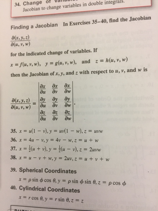 Solved 34 Change Of Alu Jacobian To Change Variables In Chegg Com