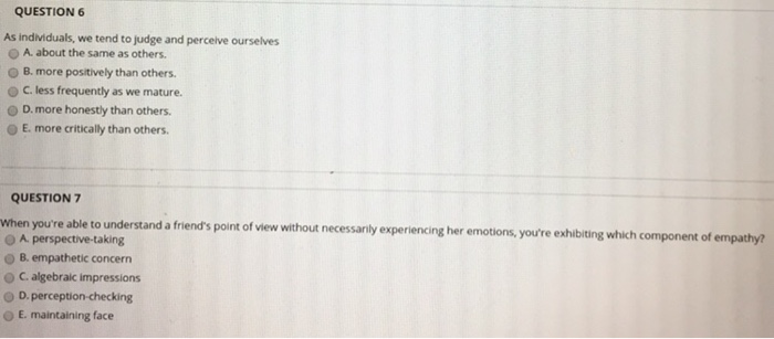 QUESTION 6 As indviduals, 

<div class=