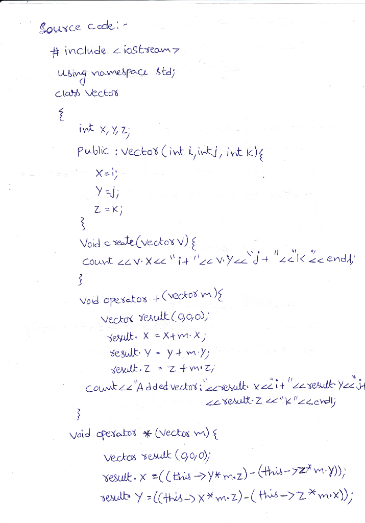 Solved Qi 25 Marks Create Vector Class Three Dimensional Integer Valued Vectors 1 Sur 2 R Ayr Fol Q 1