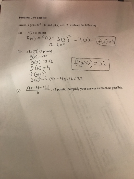 Solved Given F X 3x 2 4x And G X X 2 Evaluate Chegg Com