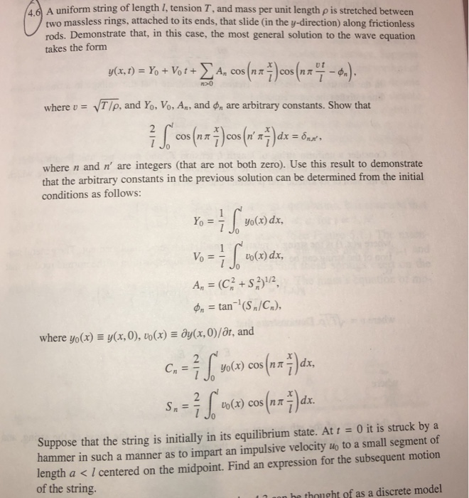 Solved A Uniform String Of Length L Tension T And Mass Chegg Com