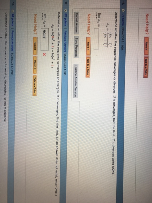 Need Help Read It 16 Determine Whether The 8n 1 Chegg Com