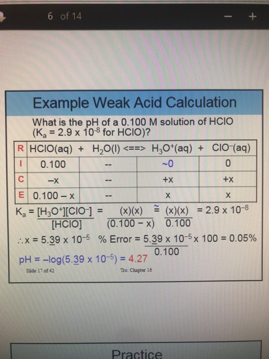 Solved 6 Of 14 Example Weak Acid Calculation What Is The Chegg Com