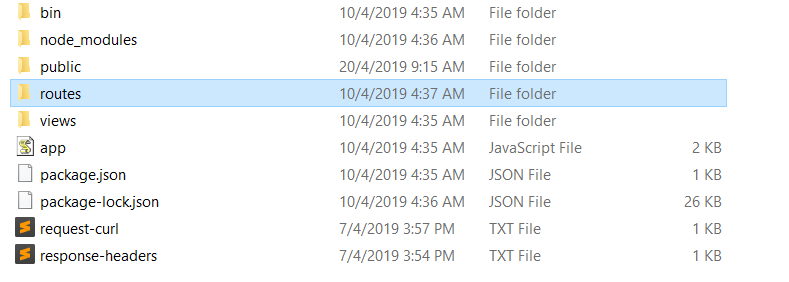 bin node modules public routes views app package.json package-lock.json request-curl response-headers 10/4/2019 4:35 AM File