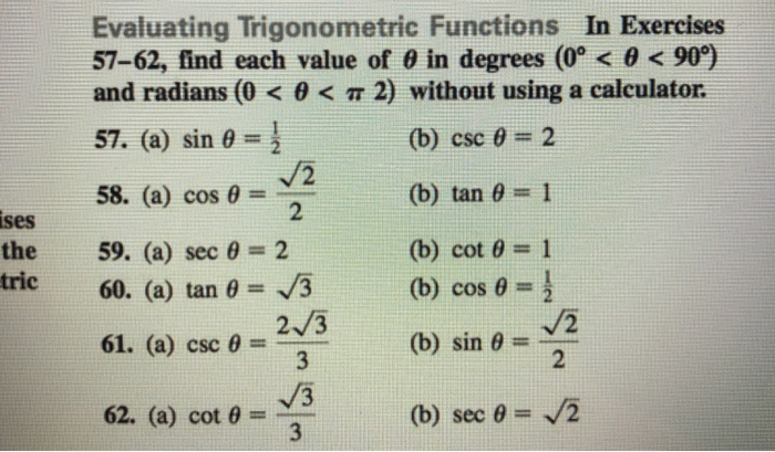 Solved Evaluating Trigonometric Functions In Exercises Chegg Com