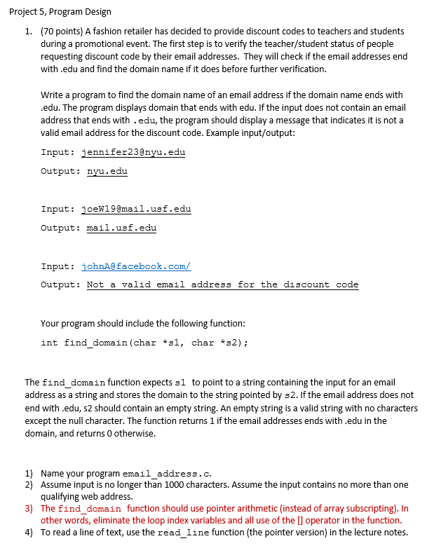 Project 5, Program Design 1. (70 points) A fashion retailer has decided to provide discount codes to teachers and student:s d