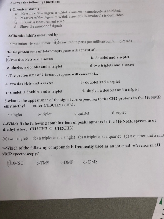 Solved Answer The Following Questions 1 Chemical Shift Is Chegg Com