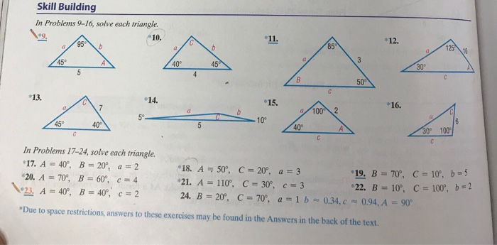Skill Building In Problems 9 16 Solve Each Triangle Chegg Com