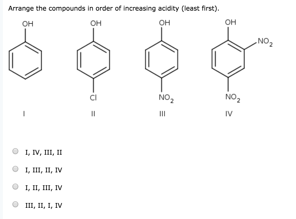 Arrange The Pounds In Order Of Increasing Acidity Chegg 