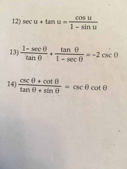 Solved Sec U Tan U Cos U 1 Sin U 1 Sec Theta Tan Chegg Com