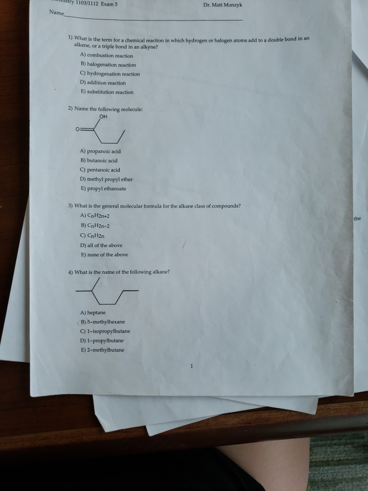 1103/1112 1) Matt Solved: Exam 5 Name Wha Monzyk ... Ustry Dr.