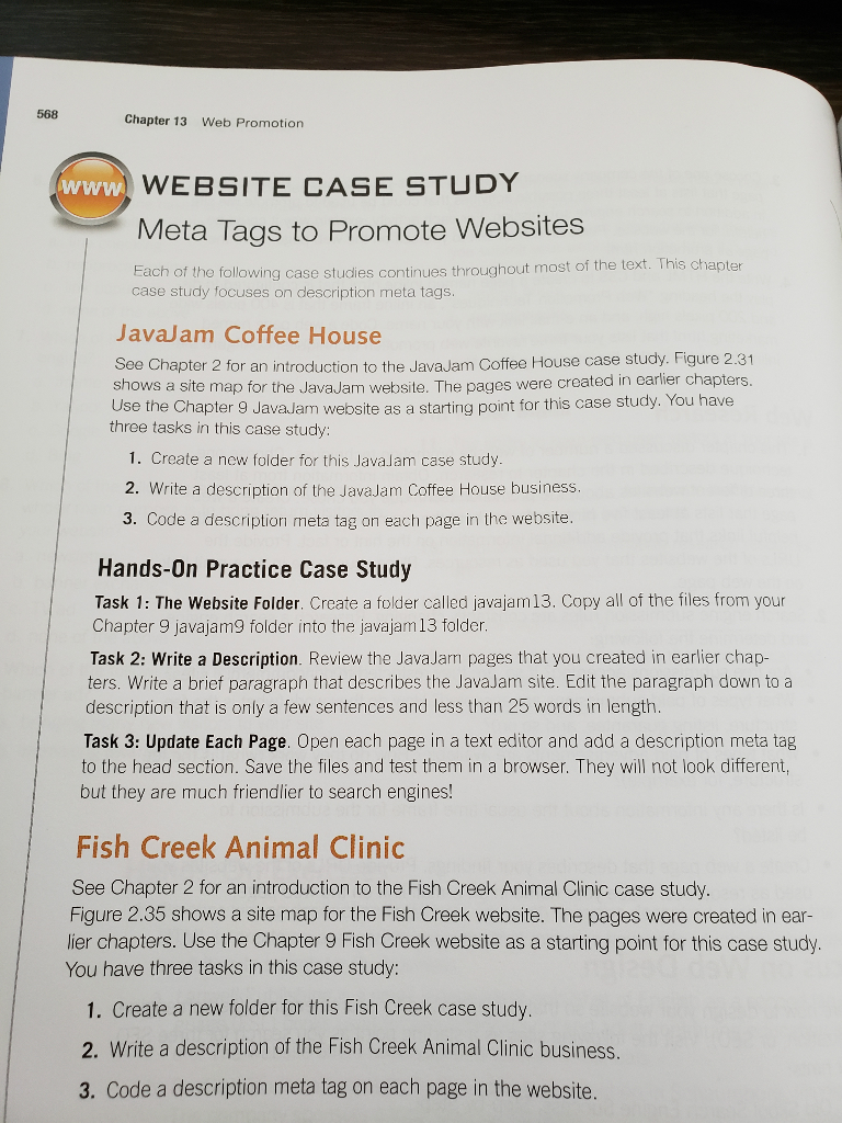 568 Chapter 13 Web Promotion WEBSITE CASE STUDY Meta Tags to Promote Websites of the text. This chapter Each of the following