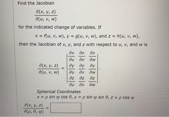Solved Find The Jacobian 0 X Y Z O U V W For The Chegg Com