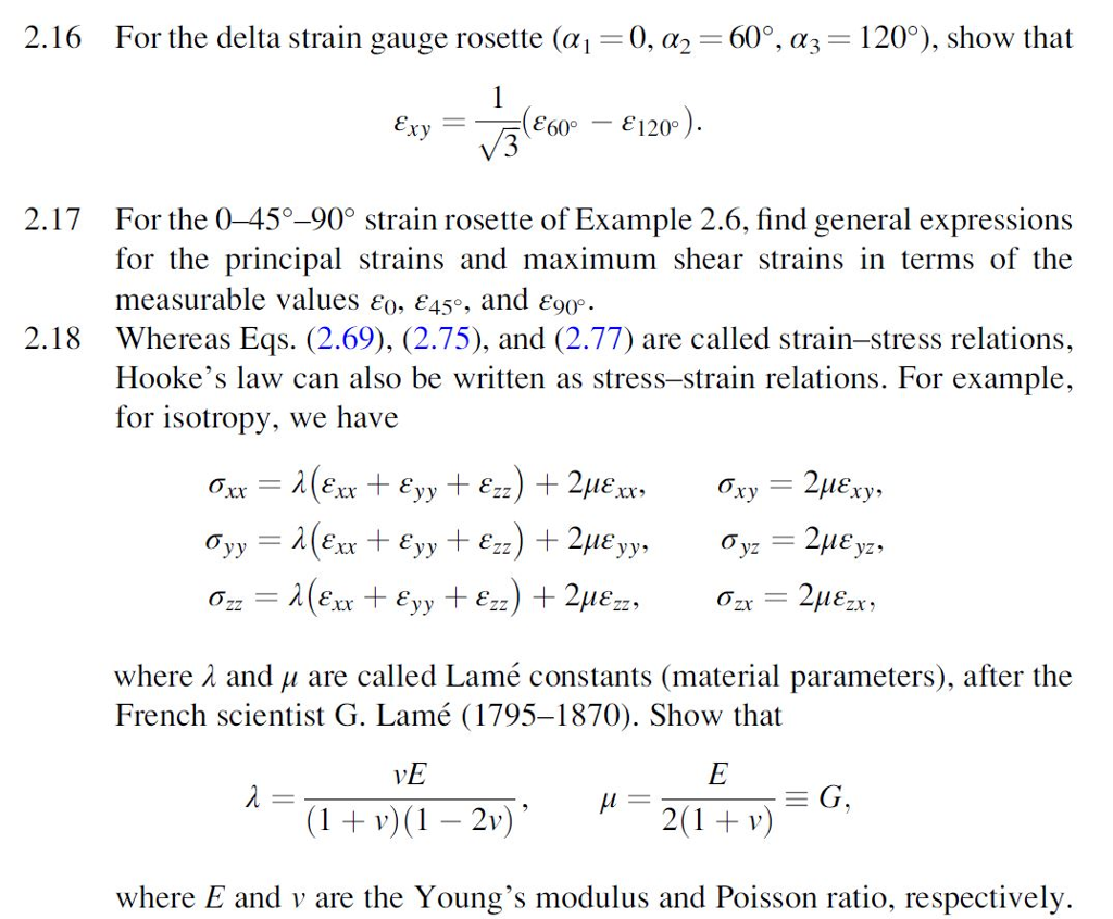 Solved 2 16 For The Delta Strain Gauge Rosette A 0 A Chegg Com