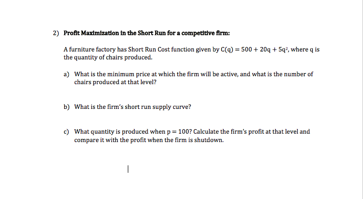 Solved Profit Maximization In The Short Run For A Competi