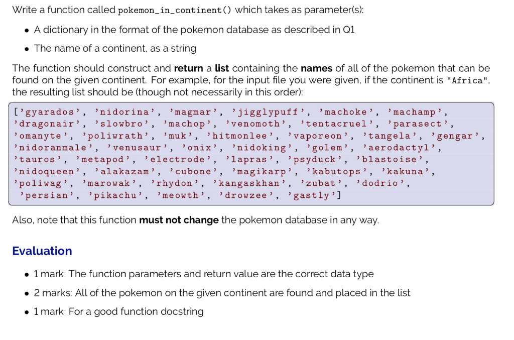 Solved Write a function called pokemon_in_continent) which