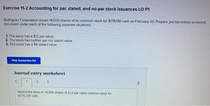 Solved Exercise 11 2 Accounting For Par Stated And No P Chegg Com Solved Exercise 11 2 Accounting For Par Stated And No P Chegg Com