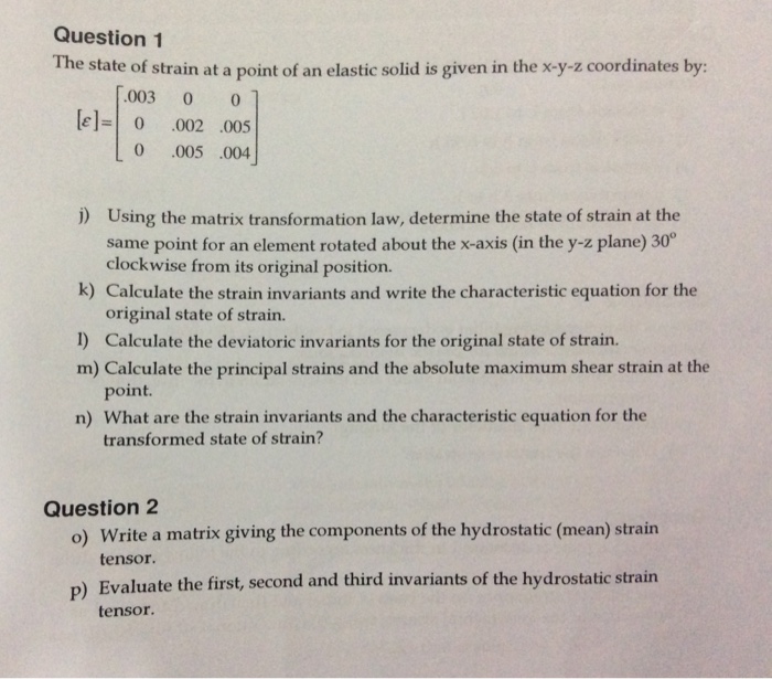 Solved E State Of Strain At A Point Of An Elastic Solid I Chegg Com