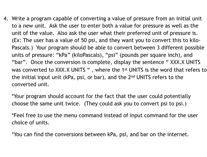 Correct Psi For Car Tires, 4 Write A Program Capable Of Converting A Value Of Pressure From An Initial Unit, Correct Psi For Car Tires