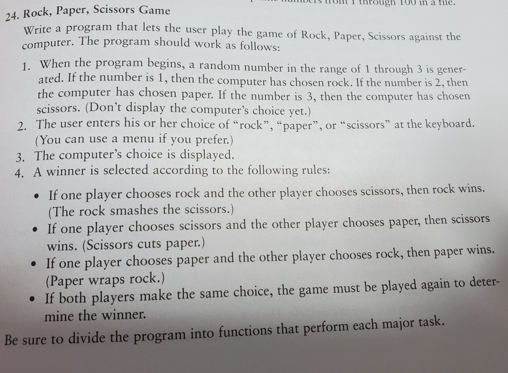 Solved through 100 in a file. > 24. Rock, Paper, Scissors | Chegg.com
