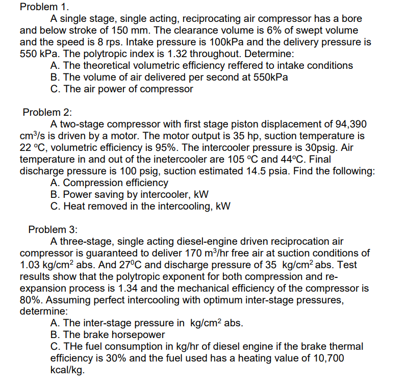 Solved Problem 1. A single stage, single acting,