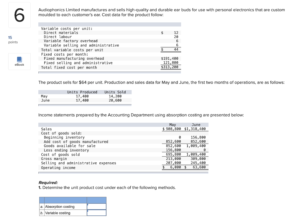 Solved 6 Audiophonics Limited manufactures and sells | Chegg.com
