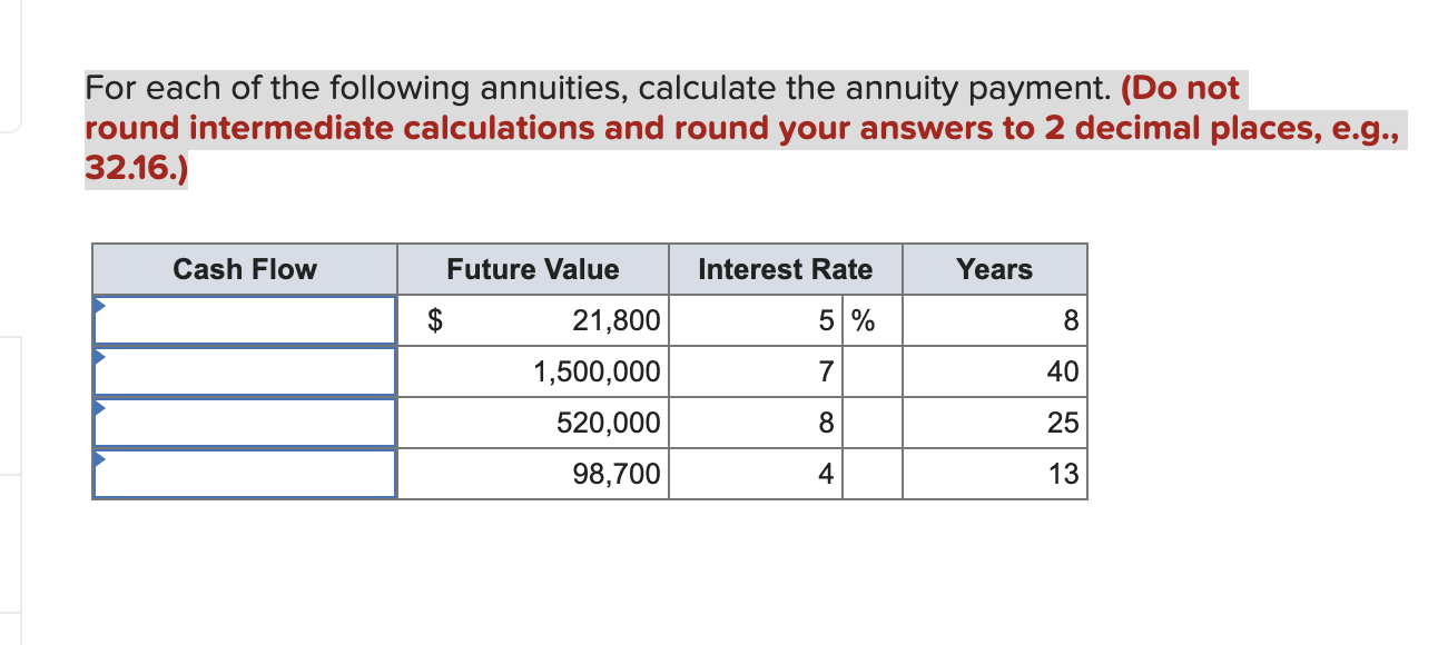 Solved For each of the following annuities, calculate the | Chegg.com