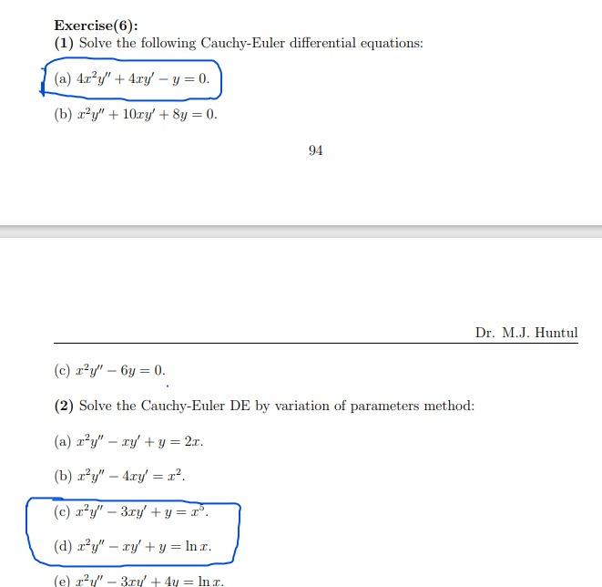 Solved exercise 6 1 solve the following cauchy euler chegg