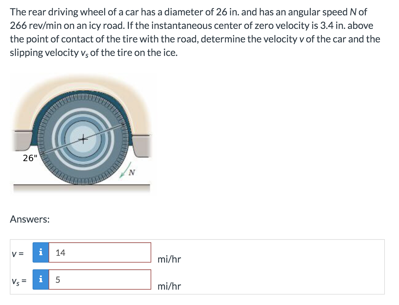 Solved The rear driving wheel of a car has a diameter of 26