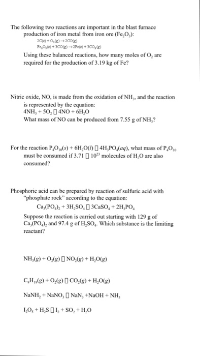 Solved The following two reactions are important in the | Chegg.com