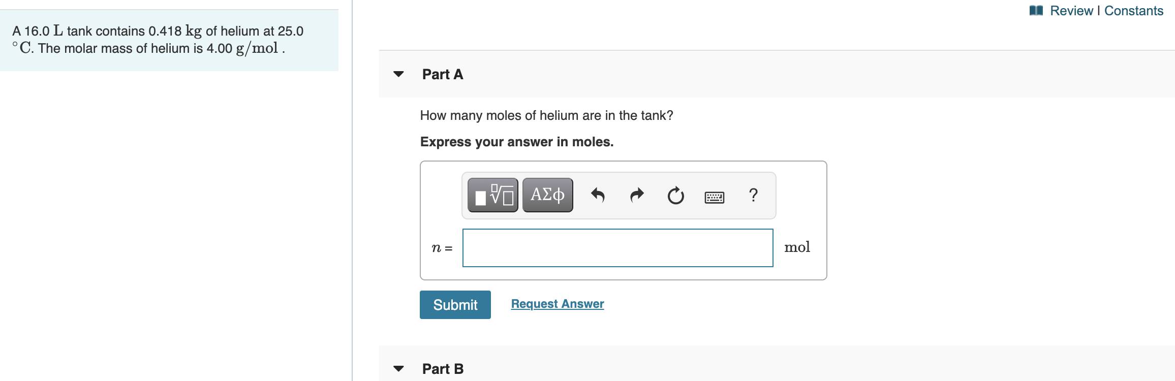 Solved | Review | Constants A 16.0 L tank contains 0.418 kg | Chegg.com