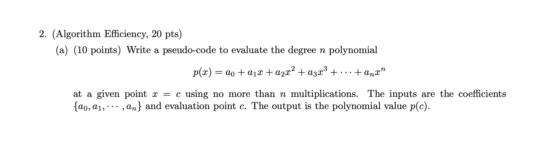 2. (Algorithm Efficiency, 20 pts) (a) (10 points) | Chegg.com