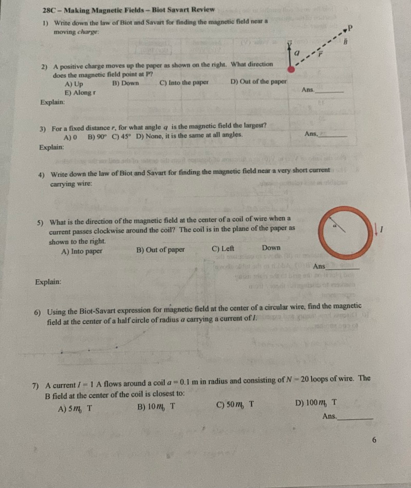 Solved 28C - Making Magnetic Fields - Biot Savart Review 1) | Chegg.com