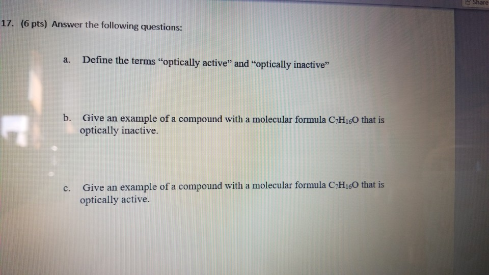 Solved Share 17. (6 pts) Answer the following questions: a. | Chegg.com