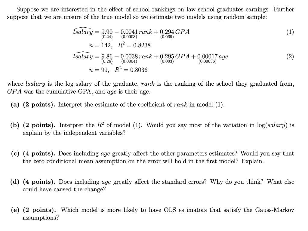 Solved Suppose we are interested in the effect of school | Chegg.com