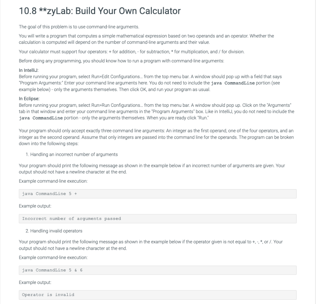 Solved 10.8 **zyLab: Build Your Own Calculator The goal of | Chegg.com