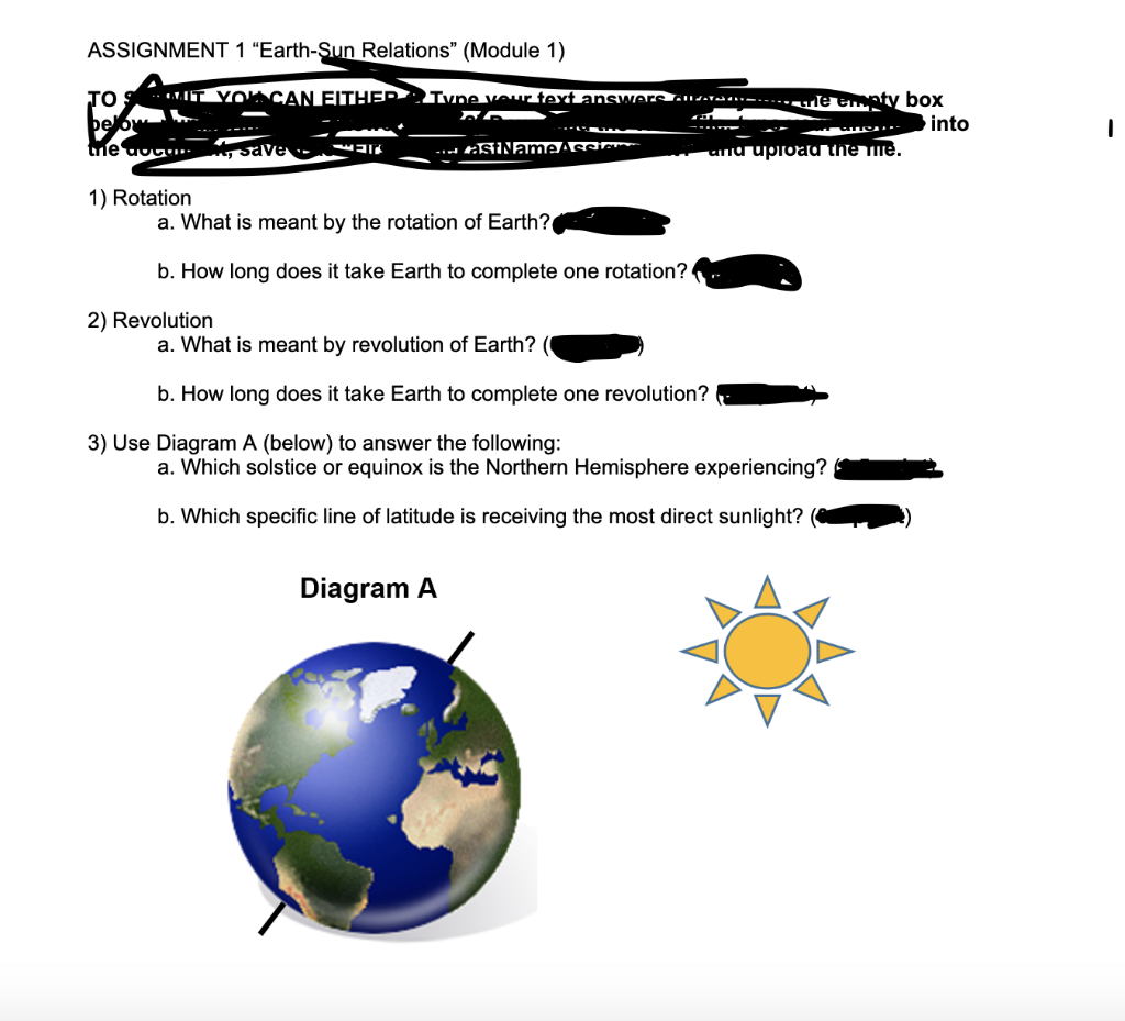 Solved ASSIGNMENT Earth Sun Relations Module YOU CAN Chegg Com