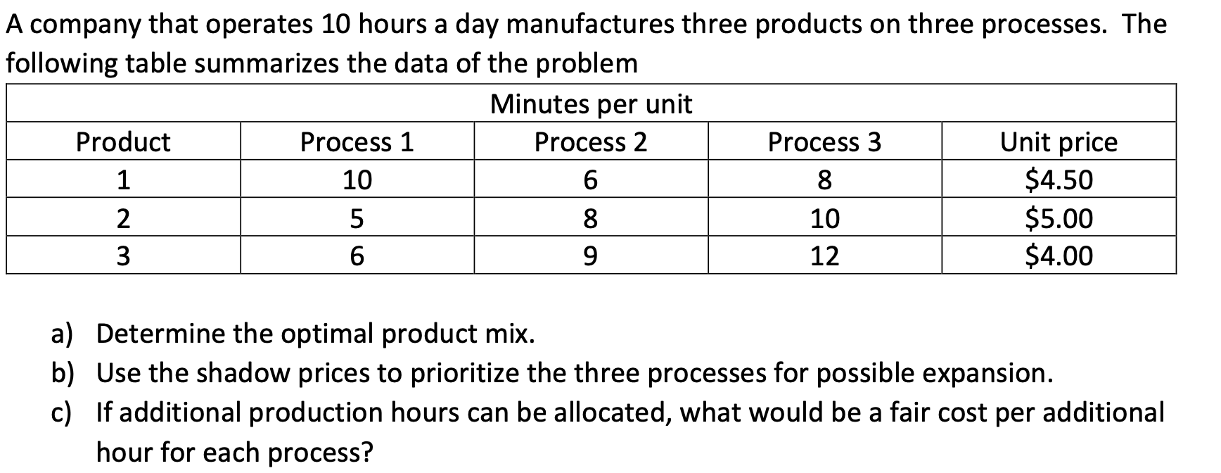 Solved A company that operates 10 hours a day manufactures | Chegg.com