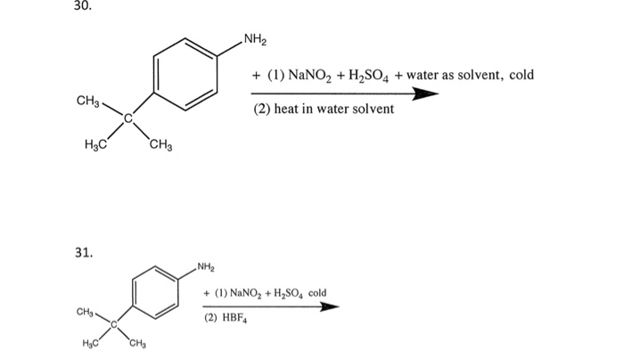 Solved 32. NH2 +(1) NaNO2 H2SO4 cold CH3 CHs H3C CH3 H3 CI | Chegg.com