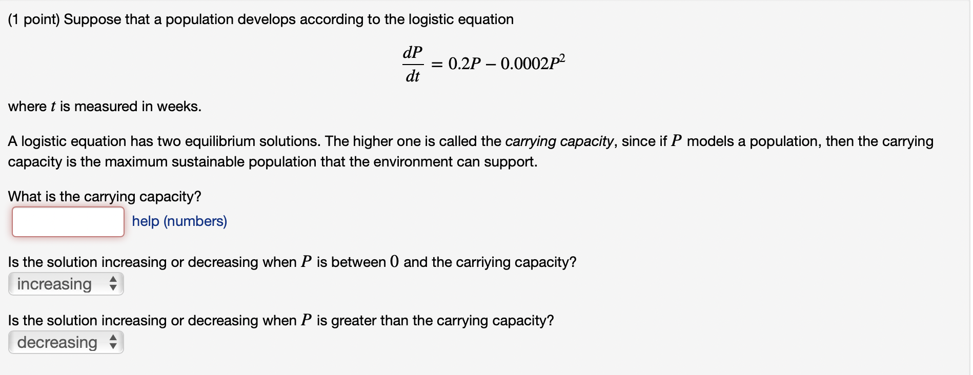 Solved (1 Point) Suppose That A Population Develops | Chegg.com