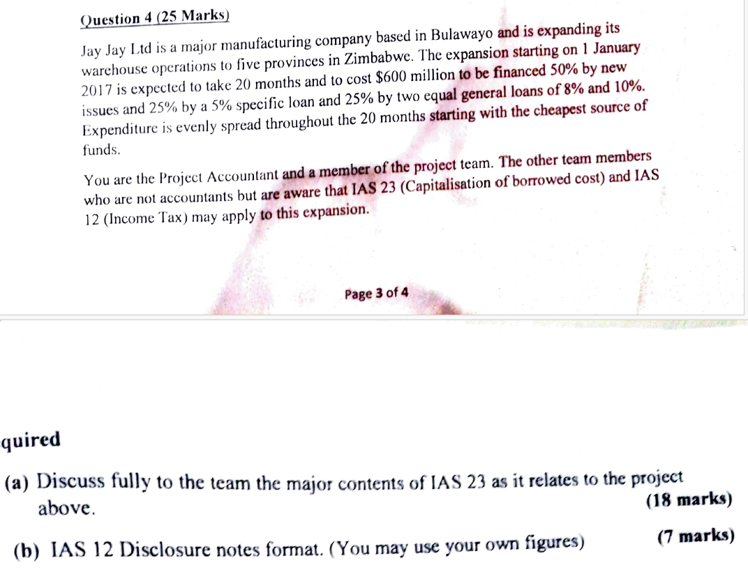 Solved Question 4 (25 Marks) Jay Jay Ltd Is A Major | Chegg.com