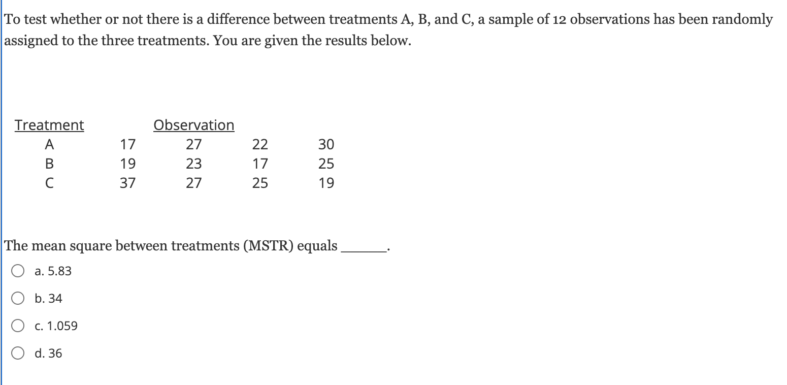Solved To test whether or not there is a difference between | Chegg.com