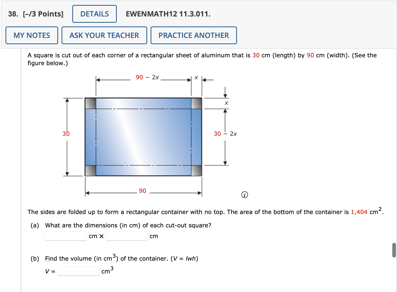 Solved A square is cut out of each corner of a rectangular | Chegg.com